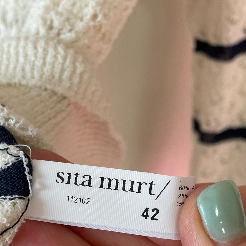 Sita Murt V-Neck Striped Lace Knit Sweater, US Size 10 - Picture 3 of 12